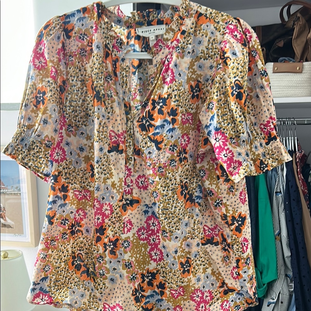 A Piece Apart pink  Cream Ruffled Mandarin Collar Blouse